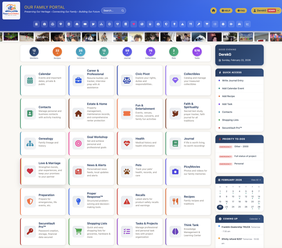 Family Dashboard – Your complete command center | PeaceLoveDishes family portal