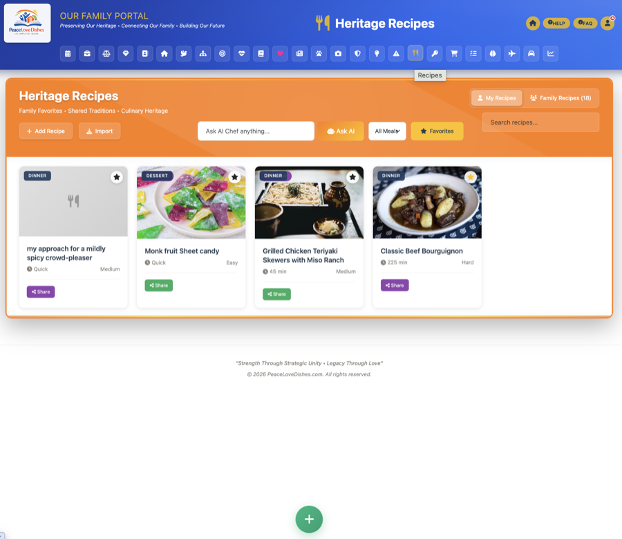 Recipe Manager – Share family recipes & traditions | PeaceLoveDishes family portal